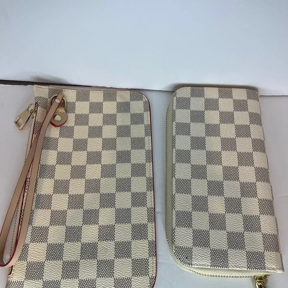 Checkered Beige and Cream Tote Bag Set - Picture 3 of 5